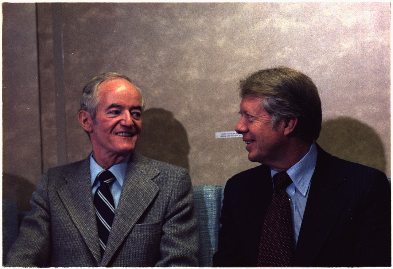 Senator Hubert Humphrey (left) and President Jimmy Carter, 23 October 1977